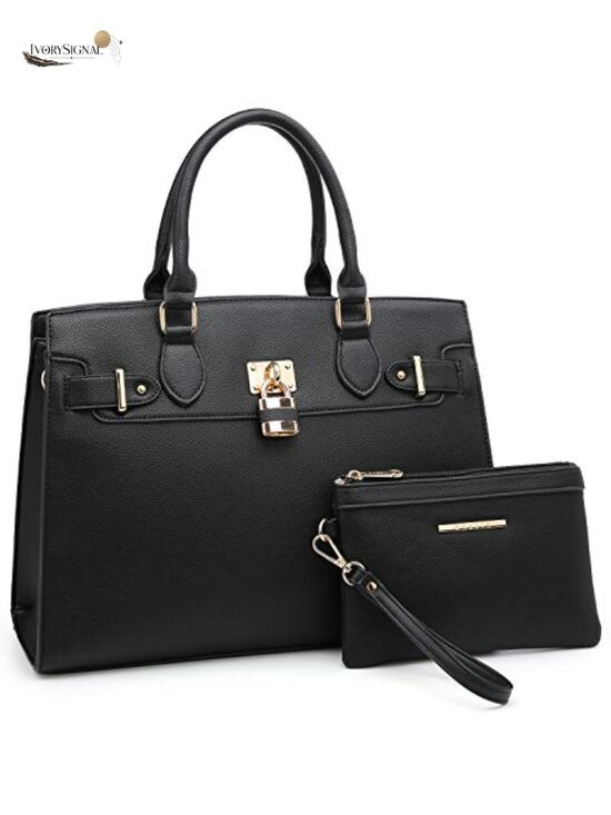 Handbags - Vegan Leather Satchel Tote with Matching Clutch, Shoulder Bag, Work Bag